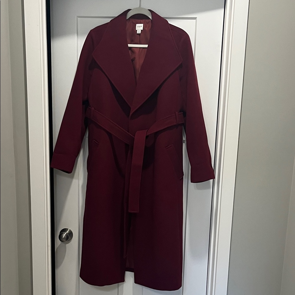 J. CREW Burgundy Long Belted Coat